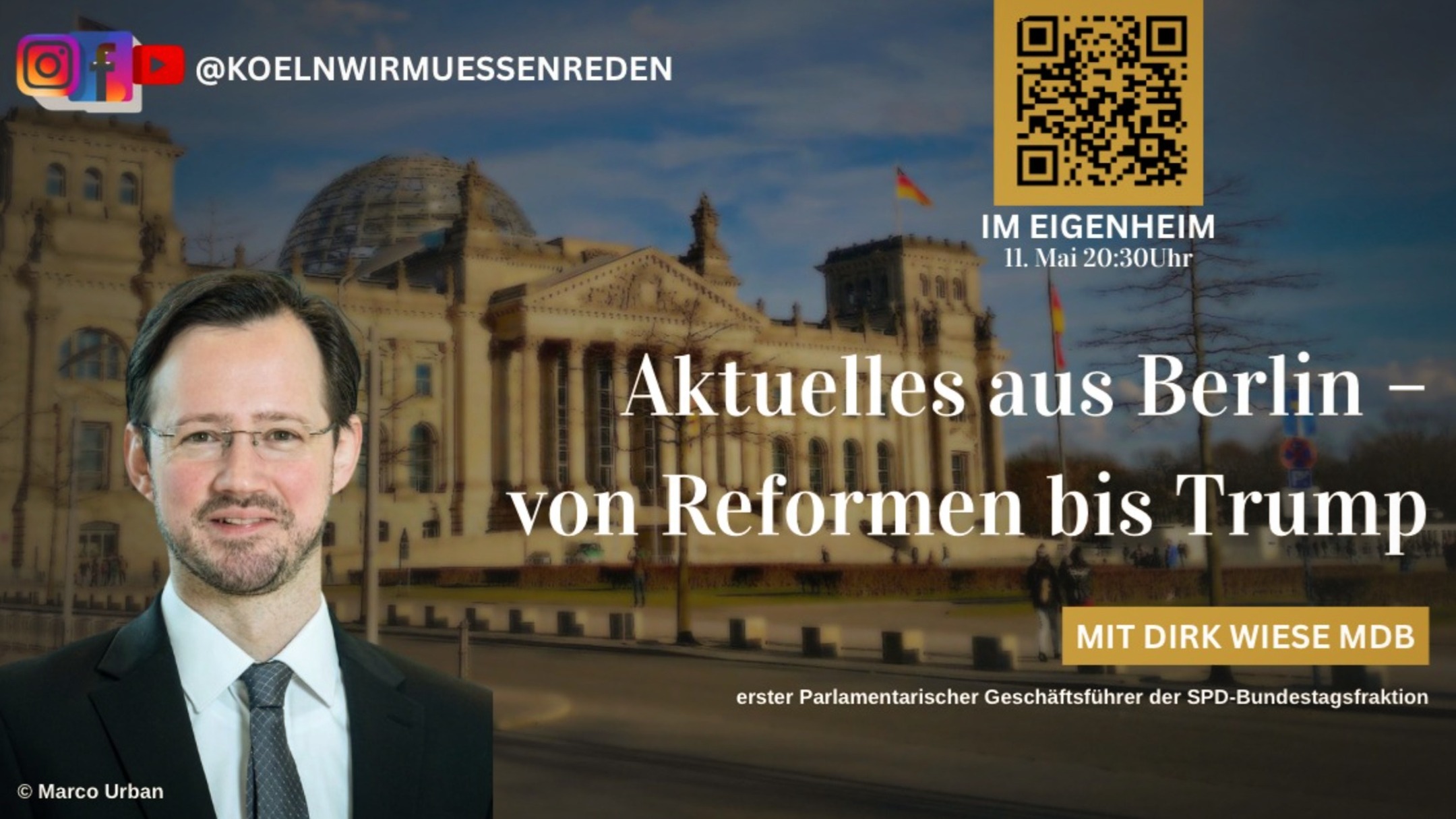 Am kommenden Montag, den 11. Mai, freuen wir uns besonders, Dirk Wiese MdB bei "Köln wir müssen reden" begrüßen zu dürfen. Kommt vorbei und schnuppert Bundespolitik. Um 20.30 Uhr im Eigenheim. Natürlich in Nippes.