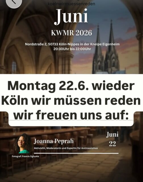 Die fantastische @joanna.pep ist am Montag den 22. Juni bei Köln wir müssen reden zu Gast🥳 kommt vorbei, kühle Getränke gibt’s natürlich auch!